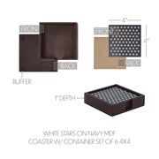 White Stars On Navy Coaster w/ Container Set of 6 4x4