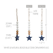 White & Natural Beads Blue Star Ornament 6x2