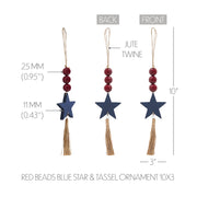 Red Beads Blue Star & Tassel Ornament 10x3