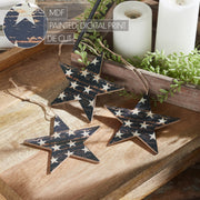 My Country White Stars On Navy Star Ornament 5.25x5x0.125 Set of 3