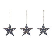 My Country White Stars On Navy Star Ornament 5.25x5x0.125 Set of 3