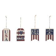My Country USA RWB Ornament w/ Twine Set of 4 4x2.5x0.25