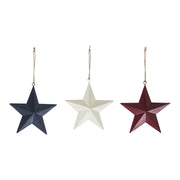 Painted Metal RWB Stars Ornament Set of 3 Colors 6x6x1