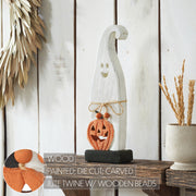 Happy Jack-O-Lantern Wooden Ghost 12.5x4.25x2