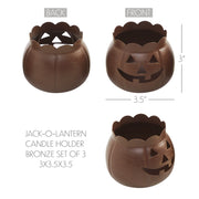 Jack-O-Lantern Candle Holder Bronze Set of 3 - 3x3.5x3.5