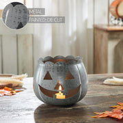Jack-O-Lantern Candle Holder Antique Grey 6.25x7.5x7.5