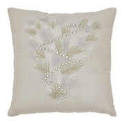 Silver and Gold Pine Tree Embroidered Pillow 18x18