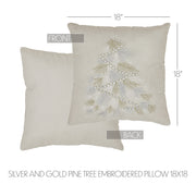 Silver and Gold Pine Tree Embroidered Pillow 18x18