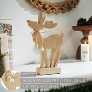 Pretty Prancer Brushed Gold Wooden Deer 16x10x2