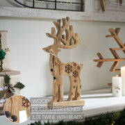 Natural Wooden Snowflake Reindeer 11x6x2