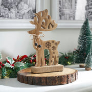 Natural Wooden Snowflake Reindeer 16x8x2
