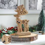 Natural Wooden Snowflake Reindeer 16x8x2