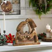 Mary and Joseph Dark Wooden Decor 12x11.5x2.75