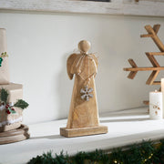 Metal Snowflake Natural Wooden Angel 12x5.75x2.5