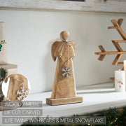 Metal Snowflake Natural Wooden Angel 12x5.75x2.5
