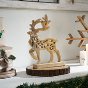 Ornate Prancer Wooden Reindeer Small 12.75x9.25x2.25