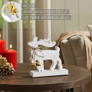 Winter Walk Distressed White Wooden Reindeer Small 8x7x2.5