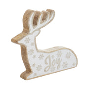 White Washed Joy Natural Wooden Reindeer 7x8x1