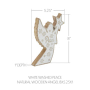 White Washed Peace Natural Wooden Angel 8x5.25x1