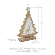 White Washed Winter Frolic Natural Wooden Tree 12x9x2.5