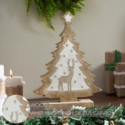 White Washed Winter Frolic Natural Wooden Tree 12x9x2.5
