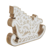 White Washed Santa on Duty Natural Wooden Sleigh 7x6x1