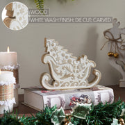 White Washed Santa on Duty Natural Wooden Sleigh 7x6x1