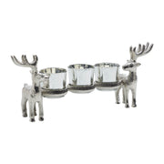 Metal Reindeer Three-Votive Mercury Glass Candle Holder 5.5x13x3.5
