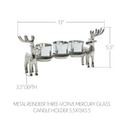 Metal Reindeer Three-Votive Mercury Glass Candle Holder 5.5x13x3.5