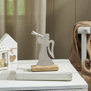 Hark the Herald Metal Angel on Wooden Stand 6.75x4.5x2