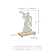 Hark the Herald Metal Angel on Wooden Stand 6.75x4.5x2
