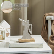 Hark the Herald Metal Angel on Wooden Stand 6.75x4.5x2