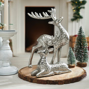 Hammered Silver Reindeer Figurines Set of 2 - 7x7x2/11x8.5x2