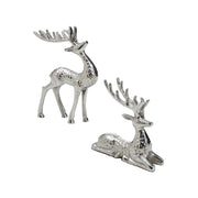 Hammered Silver Reindeer Figurines Set of 2 - 7x7x2/11x8.5x2
