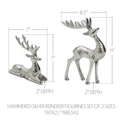 Hammered Silver Reindeer Figurines Set of 2 - 7x7x2/11x8.5x2