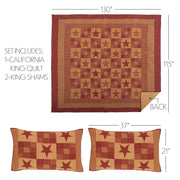 Ninepatch Star California King Quilt Set; 1-Quilt 130Wx115L w/2 Shams 21x37 5pc Bundle (Quilt-Shams, Pillow Cases)