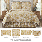 Dorset Gold Floral King Quilt 105Wx95L 8pc Bundle (Quilt, Euro Shams, Bed Skirt, Shams, Pillow Cases)