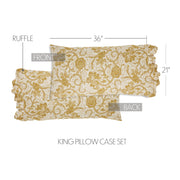 Dorset Gold Floral King Quilt 105Wx95L 8pc Bundle (Quilt, Euro Shams, Bed Skirt, Shams, Pillow Cases)