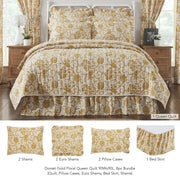 Dorset Gold Floral Queen Quilt 90Wx90L 8pc Bundle (Quilt, Pillow Cases, Euro Shams, Bed Skirt, Shams)
