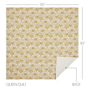 Dorset Gold Floral Queen Quilt 90Wx90L 8pc Bundle (Quilt, Pillow Cases, Euro Shams, Bed Skirt, Shams)