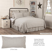 Hatteras Seersucker Blue Ticking Stripe King Quilt Coverlet 105Wx95L 3pc Bundle (Coverlet, Pillow Cases)