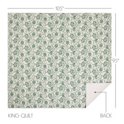 Dorset Green Floral King Quilt 105Wx95L 8pc Bundle (Quilt, Bed Skirt, Pillow Cases, Shams, Euro Shams)