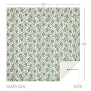 Dorset Green Floral Queen Quilt 90Wx90L 8pc Bundle (Quilt, Bed Skirt, Pillow Cases, Shams, Euro Shams)