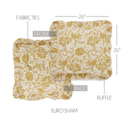 Dorset Gold Floral Twin Quilt 68Wx86L 6pc Bundle (Quilt, Bed Skirt, Pillow Cases, Sham, Euro Sham)