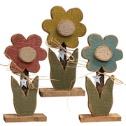 Rustic Wood Daisy on Base - 15.5"H  (3 Count Assortment)