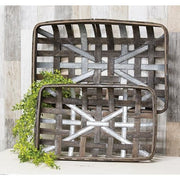 Gray Wash Rectangle Tobacco Baskets with Metal Strips (Set of 2)