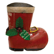 Vintage Metal Santa's Boot with Holly Berries & Leaves