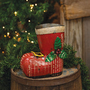 Vintage Metal Santa's Boot with Holly Berries & Leaves