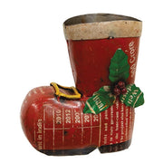 Vintage Metal Santa's Boot with Holly Berries & Leaves