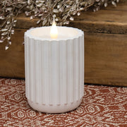 White Fluted Pottery LED Candle - 3" x 4"